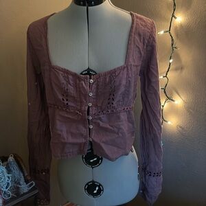 Light purple, cotton, long sleeve, free people blouse.